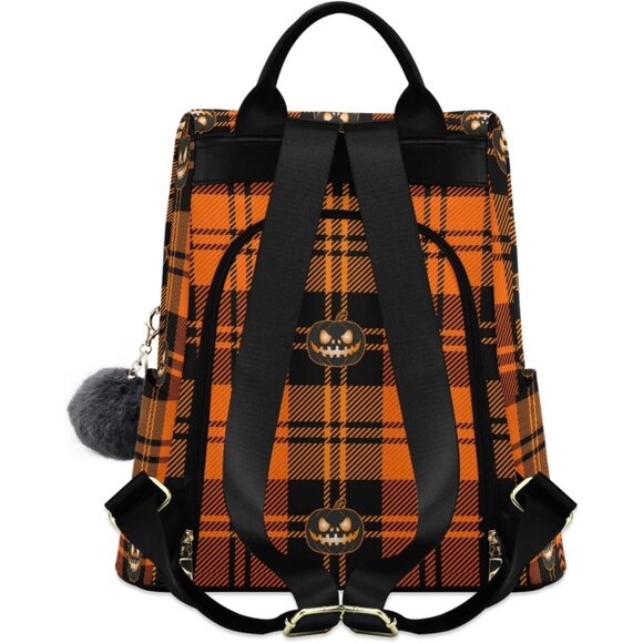 Halloween Pumpkin Orange Tartan Buffalo Plaid Women’s Anti-Theft Laptop Backpack main image 5